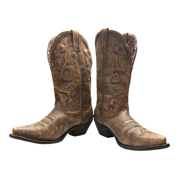 Laredo Women’s Black/Brown ACCESS WIDE CALF Leather Cowboy Boot Stitching - Picture 5 of 13